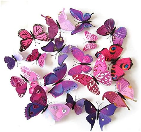 LifeJoy 12pcs 3D Simulated Butterfly Magnets Fridge Magnetic Stickers, Pink