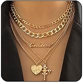cotwdi Chunky Gold Necklace Stack Layered Gold Necklaces for Women Non Tarnish Silver Statement Necklace Paperclip Chain Necklace Set Layering Big Heart Coin Cross Necklace Chunky Jewelry