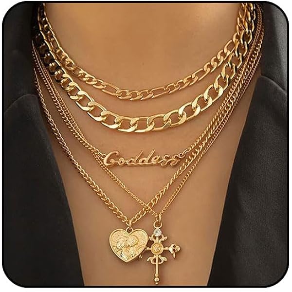 Amazon.com: Stringex Retro Gold Cross Layered Necklace Set for