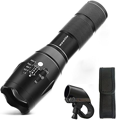 Tactical Flashlight, Wowlite XML T6 Ultra Bright Cree LED Taclight As Seen On Tv with 5 Light Modes &amp; Adjustable focus, Bike Mount Holder, Belt Holster - Best For Camping, Security, Emergency