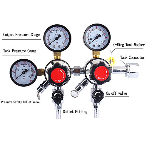 Dual Gauge CO2 Beer Regulator - Homebrew Kegerator Draft Beer Dispensing-Unit with CGA-320 inlet,3/8''outlet 0-60 PSI Working Pressure, 0-3000 PSI Tank Pressure with Safety Pressure Relief Valve - Thumbnail 6