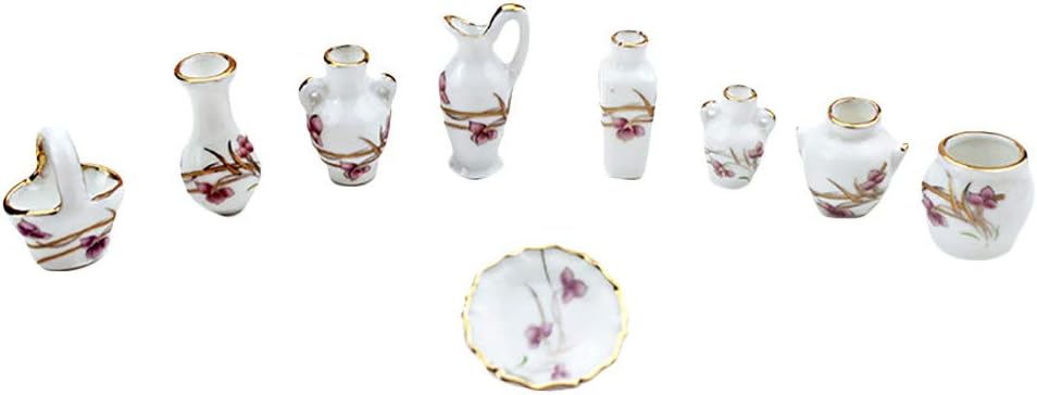 SGYH 9Pcs Miniature Porcelain Ceramic Vase Set Dollhouse Decoration Micro Landscape Scene Model Crafts (9Pcs Set)
