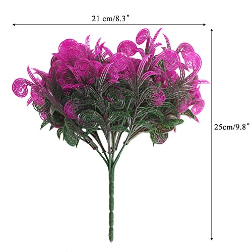 Nahuaa 4PCS Outdoor Fake Plants Artificial Shrubs Faux Plastic Pink Leaf Bushes Table Centerpieces Arrangements Home Kitchen Office Indoor Outside Planter Pot Spring Decorations - Thumbnail 6