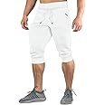 FASKUNOIE Men's Cotton Casual Shorts 3/4 Jogger Capri Pants Breathable Below Knee Short Pants with Three Pockets