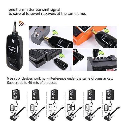 Wireless Guitar System, XIAOKOA Rechargable Transmitter and Receiver, UHF 50M Transmission Range for Electric Guitar, Bass, Violin, Speakers, Voice Amplifier, PA System