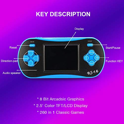 Umiwe RS-1 Retro Handheld Game Console with Built in 260 Games 2.5" 8-Bit LCD Portable FC Arcade Video Game Player for Kids Adults (Blue)