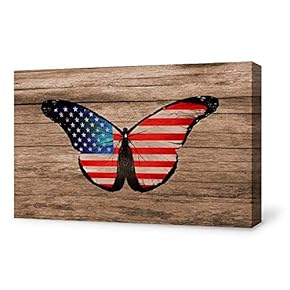 Canvas Wall Art USA Flag Butterfly Canvas Painting Wall Poster Decor for Living Room Framed Home Decorations - 12x18 inches
