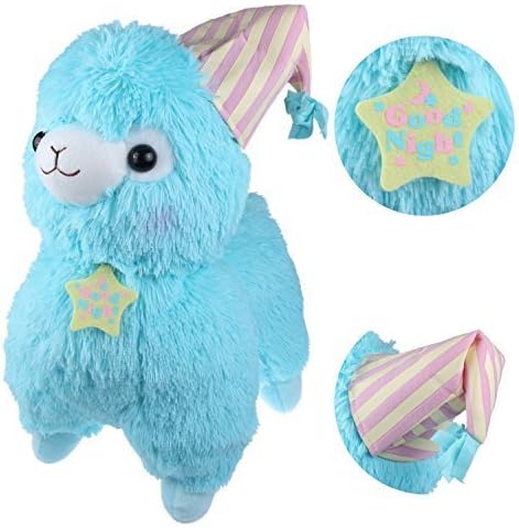 KSB 20 Giant Huge Blue Good Night Plush Alpaca With Locket And Nightcap,Cute Soft Stuffed Animals Cushion Toy Doll,Best Birthday Gifts For The Children Kids Over 1 Years by KSB