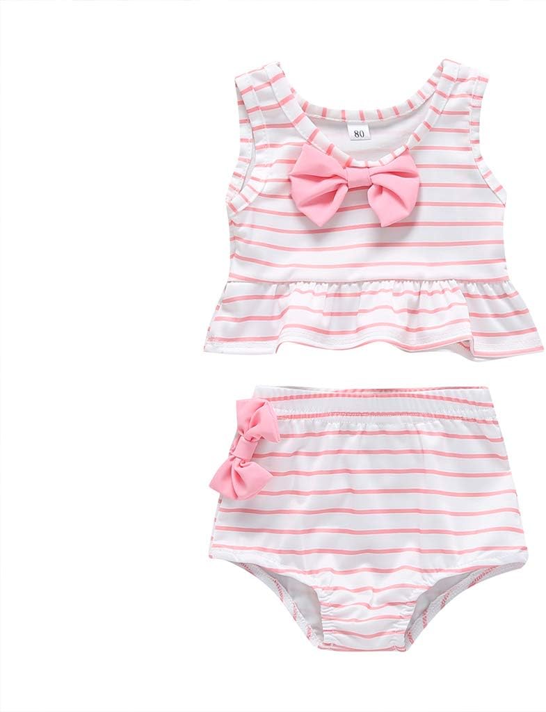 Toddler Baby Girl Bikini Striped Toddler Swimsuit Bathing Suit Ruffles Swimwear Tankini 2 Piece Set