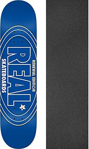 Real Skateboards Renewal Oval Blue Skateboard Deck - 7.75" x 31.25" with Jessup Griptape - Bundle of 2 items