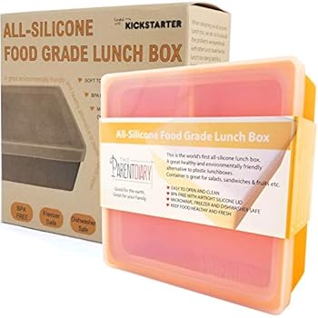 Eco Lunch box for Kids and Adults | All Silicone Lunch Containers with Dividers | Kids lunch container | Microwave, Dishwasher and Freezer Safe | The Parent Diary (Orange, Three Compartment)