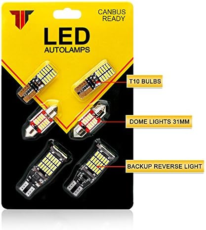 kilakila 1200lm Ultrabright Canbus Ready Error Free Led Bulb Set(Backup lights+T10 Interior Bulbs+31mm Dome Lights)