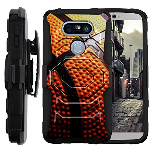 MINITURTLE Case Compatible w/ LG G5 Case,[Armor Reloade ] Durable Clip Rugged Hybrid Armor Shell Belt Clip Case w/ Art Pattern Designs Close Up Basketball