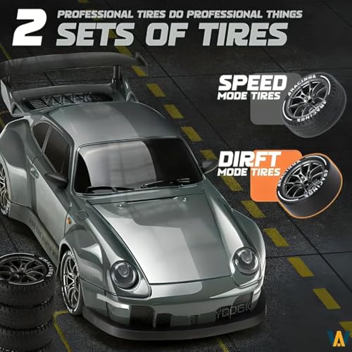 Drift RC Car 1:24 Scale – 4WD High-Speed Remote Control Racing Car with LED Flashing Lights, All-Terrain Dual Tires, USB Charging & Accessories for Ultimate Drifting Fun(Dual batteries)