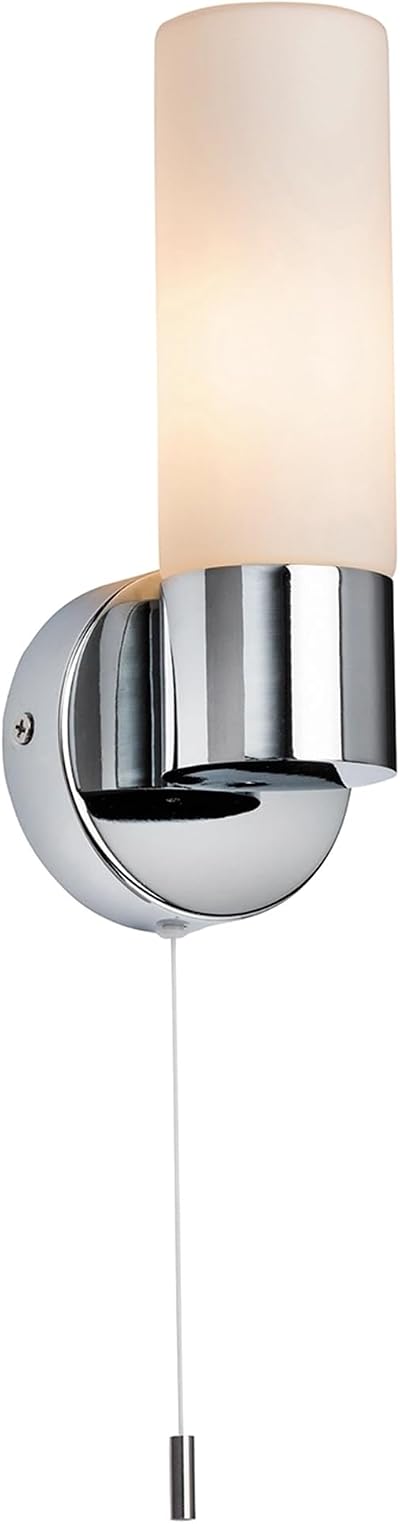 National Lighting Chrome E14 LED Bathroom Wall Light with Frosted Glass IP44
