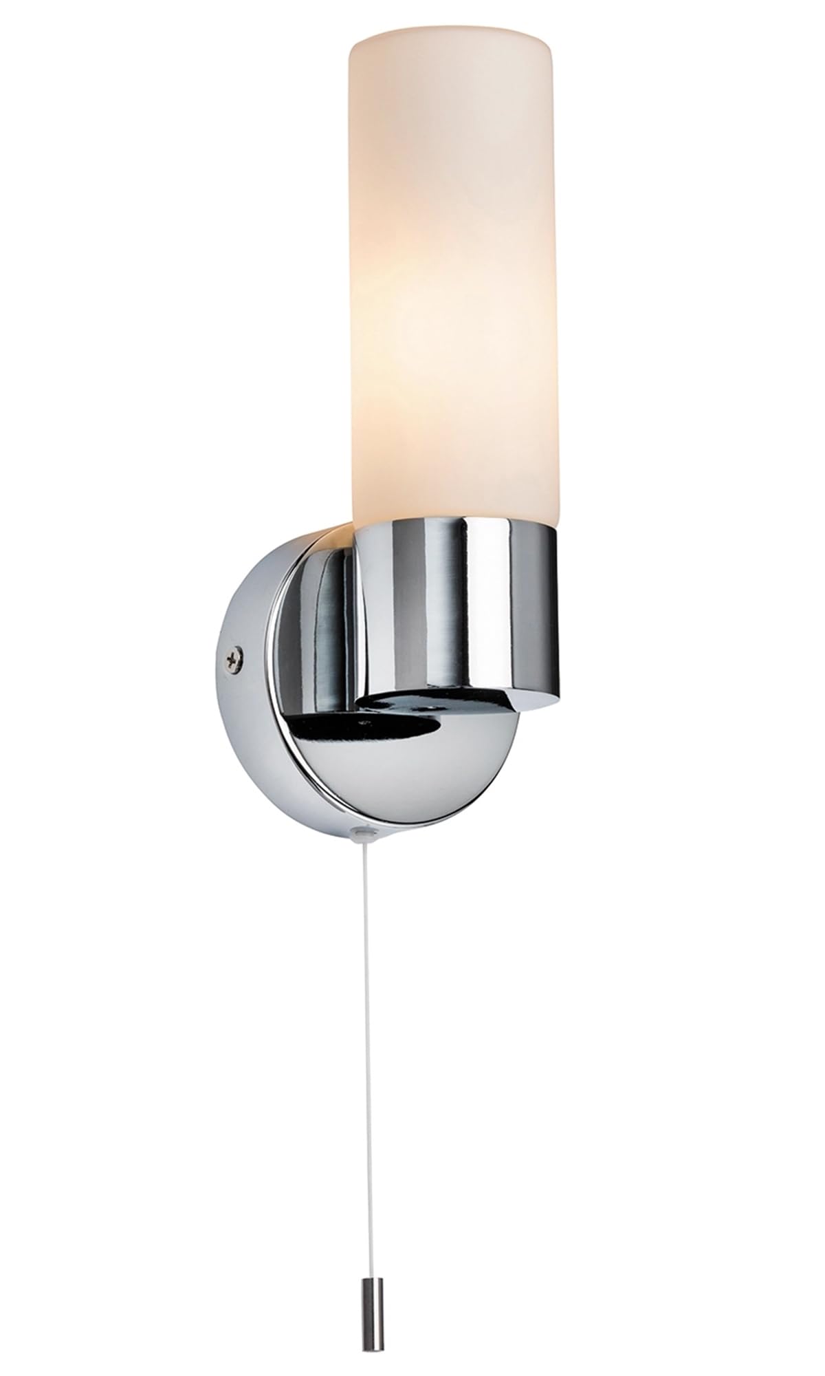 Pure Modern Chrome Plated and Frosted Glass E14 LED Compatible Bathroom Wall Light with Pull Cord IP44 Rated