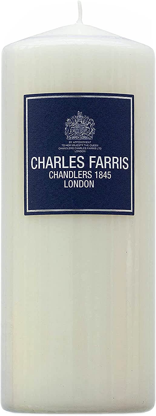 Charles Farris Luxury Ivory Wrapped Pillar Candle (3" x 8") - Made in UK - 100+ Hours Burn Time - Unscented Large Candle for Weddings, Christmas, Dinner, Celebration Events & Easter — image 1