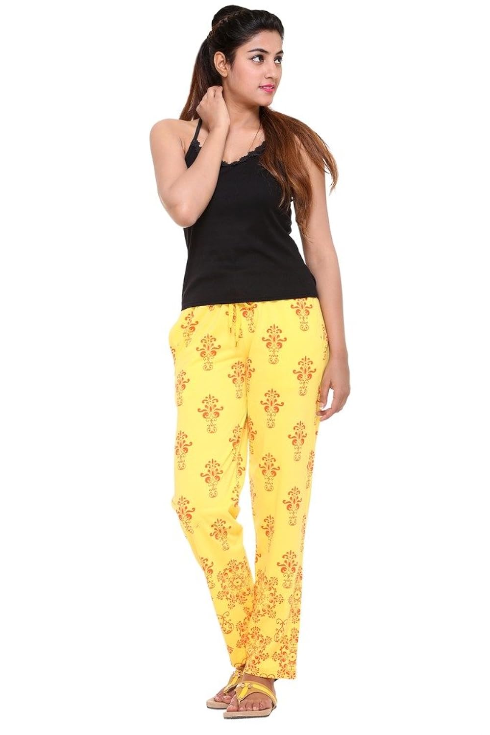 women's cotton blended printed lounge wear - track pants