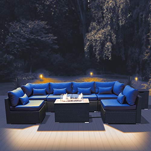 Dineli Patio Furniture Sectional Sofa with Gas Fire Pit Table Outdoor Patio Furniture Sets