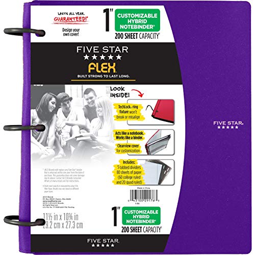 Five Star Flex Hybrid NoteBinder, 1 Inch Binder with Tabs, Notebook and