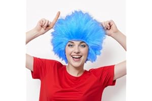 Luvfamday Short Blue Wig Fuzzy Costume Wig Character Cosplay Costume Wigs Fluffy Novelty Halloween Party Favors Men Women