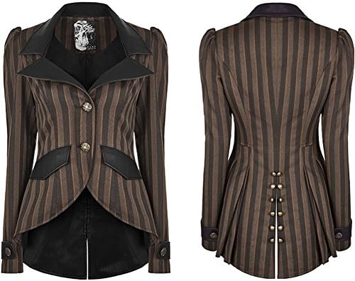 Punk Rave Women’s Steampunk Victorian Vintage Blazer Gothic Sharp Shoulder Coffee Stripe Jacket Coat Holloween Costume