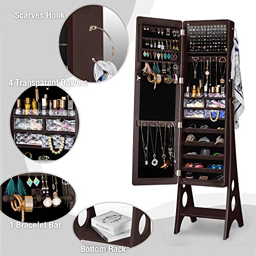 YOKUKINA LED Jewelry Armoire, Large Storage Lockable Organizer