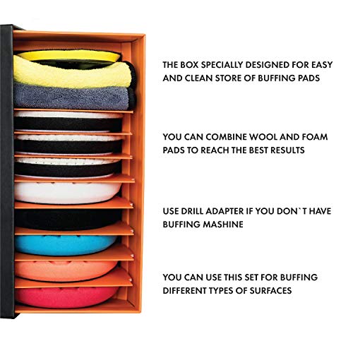 Amber & Hitch 6inch Polishing Pad Kit 5 Foam Buffing Pads, 3 Wool