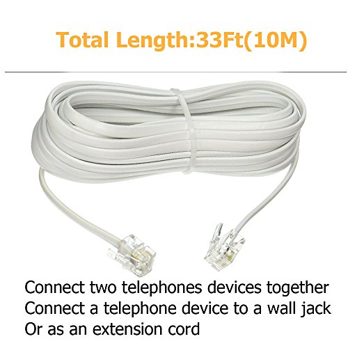 image for Uvital 33 FEET TELEPHONE LANDLINE EXTENSION CORD CABLE LINE WIRE WITH 