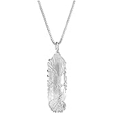 Top Plaza Natural Raw Stone Healing Crystal Necklace Silver Life Tree Wire Wrapped Clear Quartz Point Pendant For Womens Ladies