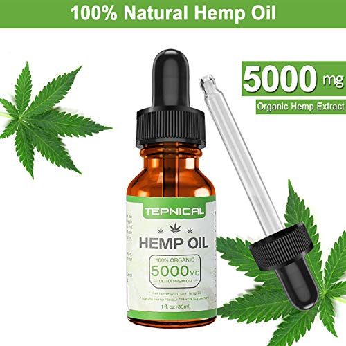 Hemp Oil with 5000mg of Organic Hemp Extract for Pain, Anxiety & Stress Relief - 100% Natural Hemp Oil Drops, Helps with Sleep, Skin & Hair