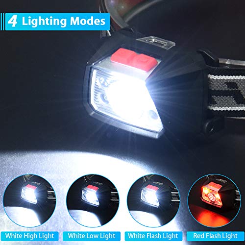 Rechargeable Headlamp with Red Light, Motion Sensor White LED Headlight(Included Battery), Comfortable Cotton Headband, IPX6 Waterproof Lightweight Head Lamps for Cycling Fishing Hiking Skiing
