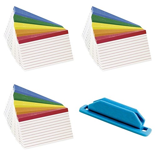 Esselte Corporation Oxford Color Coded Index Cards, 4x6 Inches, Pack of 100 (3 Pack) Bundle with Rubber Pen/Pencil Holder