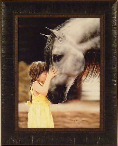 The Kiss by Lesley Harrison 17x21 Girl Kissing Horse Framed Art Print Wall Décor Picture