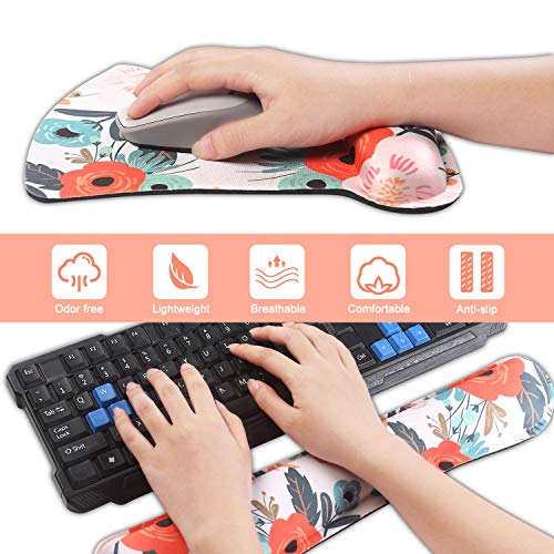 Dooke Keyboard Wrist Rest Pad and Mouse Wrist Rest Support, Comfort Wrist Rest Pad with Non-Slip Rubber Base & Memory Foam Support for Working Gaming Fatigue Pain Relief Floral - Thumbnail 5