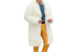 Colf Men's Winter Long Sleeve Turn Collar Faux Fur Coat Outwear Long Parka Jacket Overcoat