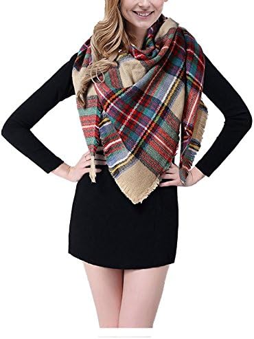 BEINY Soft Cozy Plaid Scarf Gorgeous Triangle Blanket Scarf Wrap Shawl for Women (Light Camel Mix)