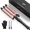 3-Barrel-Curling-Iron-Professional-Three-Barrel-Hair-Mermaid-Waves-Curling-Wand-Fast-Heating-25mm-Hair-Curler-Adjustable-Temperature-with-LCD-Display-for-Long-or-Short-Hair-Styling-Wattne-H1 3 Barrel Curling Iron, Professional Three Barrel Hair Mermaid Waves Curling Wand Fast Heating 25mm Hair Curler…