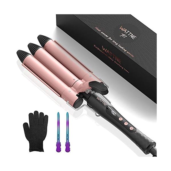 3-Barrel-Curling-Iron-Professional-Three-Barrel-Hair-Mermaid-Waves-Curling-Wand-Fast-Heating-25mm-Hair-Curler-Adjustable-Temperature-with-LCD-Display-for-Long-or-Short-Hair-Styling-Wattne-H1 3 Barrel Curling Iron, Professional Three Barrel Hair Mermaid Waves Curling Wand Fast Heating 25mm Hair Curler…