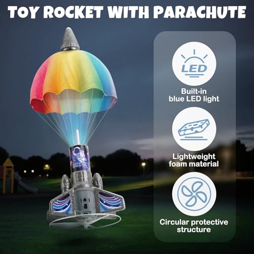 Dreamon Rocket Launcher for Kids with Parachute LED Light, Toy Rocket Space Theme Rechargeable Self-Launching Outdoor Garden Toys for 3 4 5 6 7 8 9 10 Years Old Boys Girls