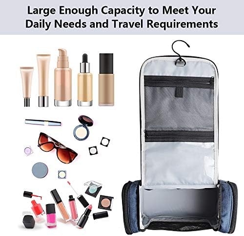Leccod Large Hanging Travel Toiletry Bag for women and men ,Water-resistant Cosmetic Makeup Bag ,Full Sized Container Organizer for Shampoo, Toiletries etc. (Navy Blue) 2 Leccod Large Hanging Travel Toiletry Bag for women and men ,Water-resistant Cosmetic Makeup Bag ,Full Sized Container Organizer for Shampoo, Toiletries etc. (Navy Blue)