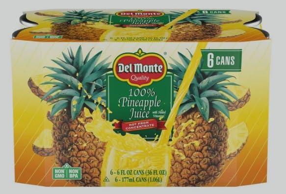 DEL MONTE 100% PINEAPPLE JUICE, 12-6 FLOZ CANS