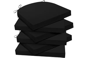 Wellsin Outdoor Chair Cushions for Patio Furniture - Patio Chair Cushions Set of 6 - Water Resistant Round Corner Outdoor Seat Cushions 17"X16"X2", Black