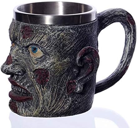 DHmart 1Pcs Creative Skull Mug 450ml /15oz Viking Ram Horned Pit Lord Warrior Beer Stein Tankard Coffee Mug Tea Cup Halloween Bar Gift