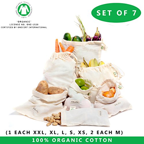 Produce bags with tare weight - Set of 7 - Extra Large, Large, Medium, Small - muslin bag vegetable bags keep fresh, Produce Bag, cotton bag (6 x10 ,8 x10 ,12 x10 ,14 x10â€™,15 x12â€™,18â€™x12 )