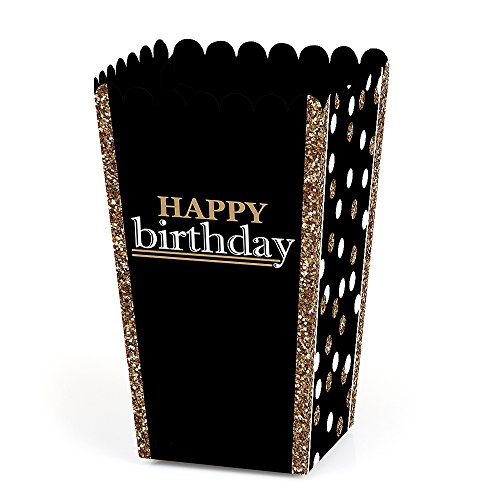 Adult Happy Birthday - Gold - Birthday Party Favor Popcorn Treat Boxes - Set of 12