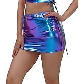 Lzkehcy Women's Sexy Holographic Bodycon Mini Skirt Casual Stretchy Metallic Shiny Skirt Night Out Party