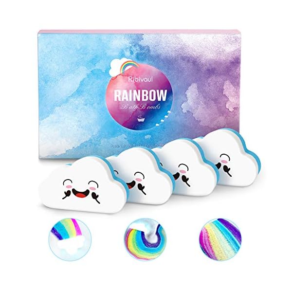 Rainbow-Bath-Bombs-Gift-Set-Ribivaul-4-Extra-Large-132-g-Handmade-Bath-Bombs-with-Natural-Ingredients Rainbow Bath Bombs 4x132g, Mother's Day & Valentine's Day Gift Set, Ribivaul Handmade Bath Bombs with Natural…