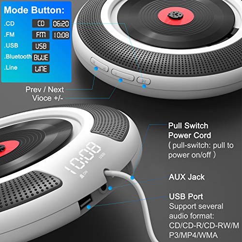 Mansso Portable CD Player with Bluetooth Wall Mountable CD Music