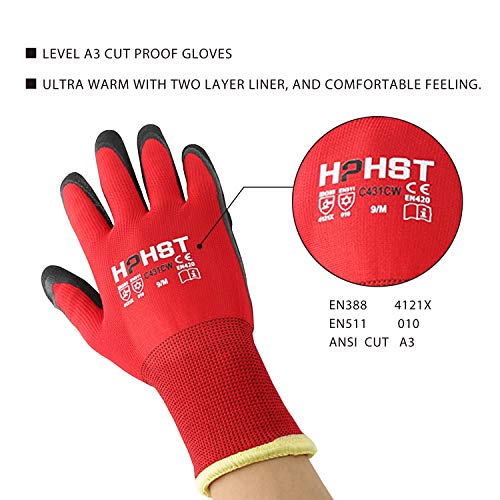 HPHST Arbeitshandschuhe Herren und Damen C431CW Thermo Winterhandschuh Montagehandschuhe Grip Doppelbeschichte Handschuhe wasserdichte Ãldichte Gartenhandschuhe (Rot-Schwarz) GröÃe: 10/XL 1 Paar – Bild 4